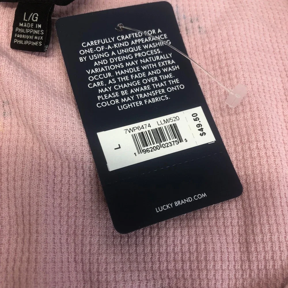 Lucky Brand Floral Waffle Knit Henley‎ Top Long Sleeve Casual Pink L - Picture 4 of 10